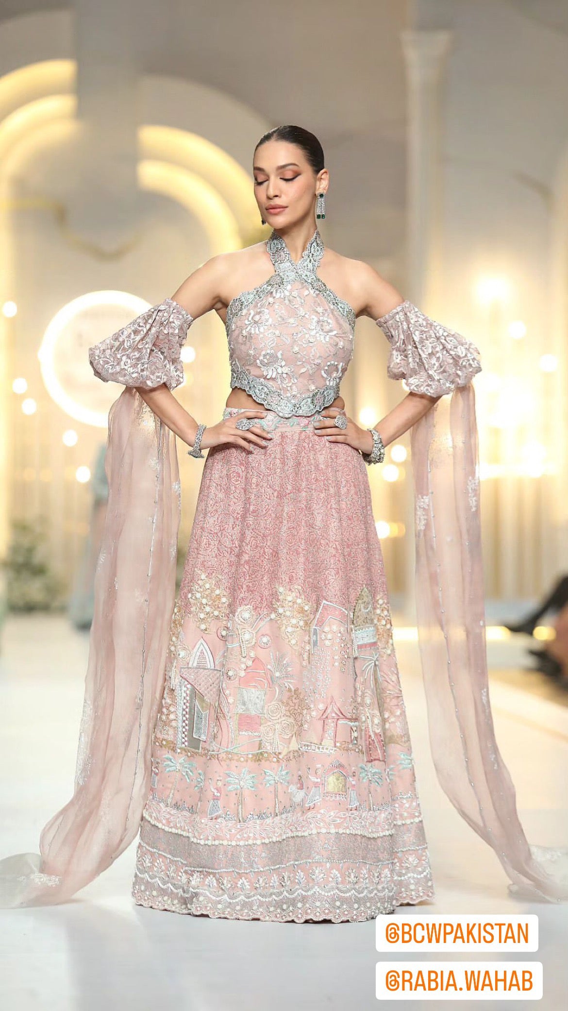 Figurative blush lehenga