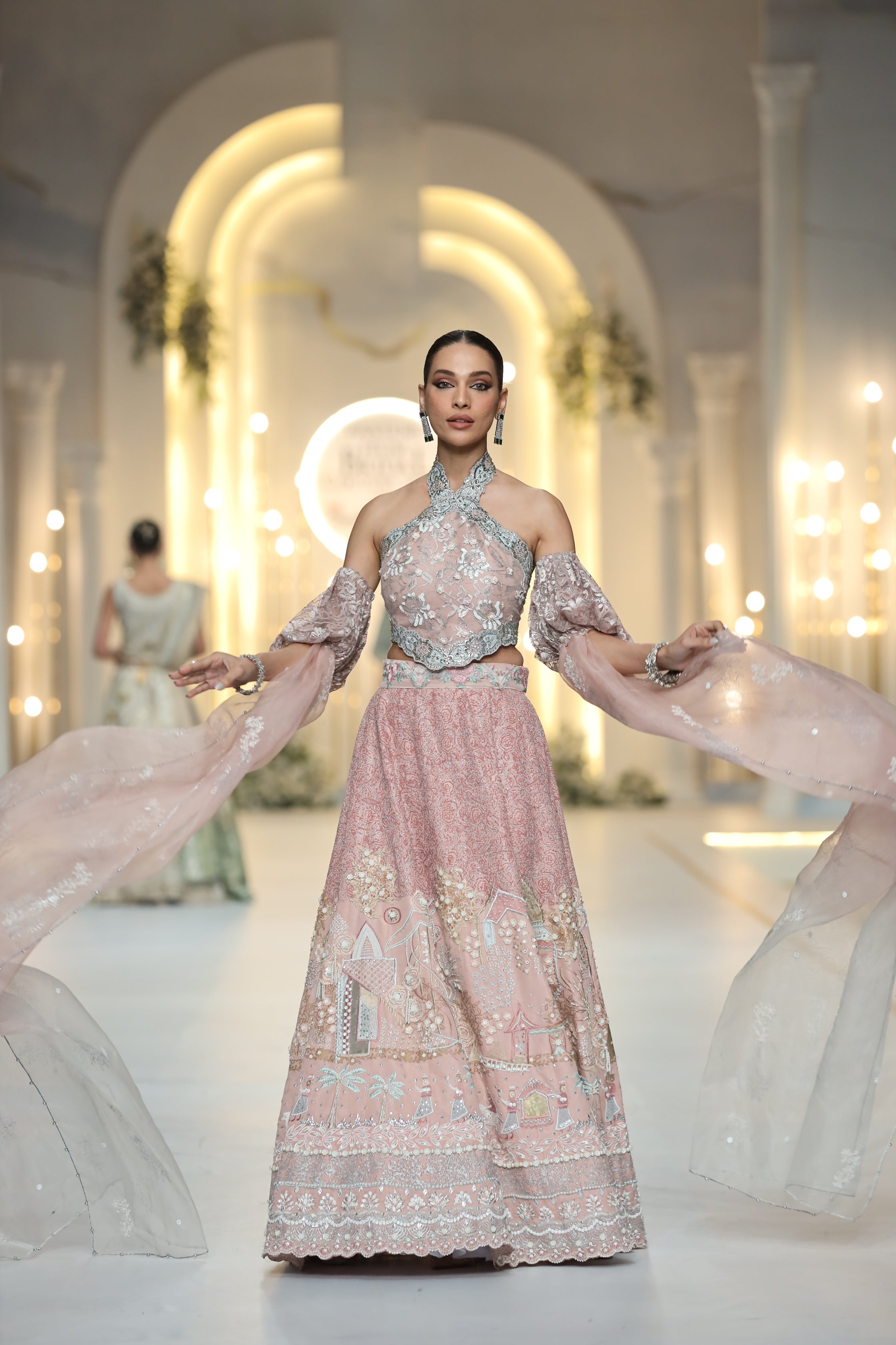 Figurative blush lehenga