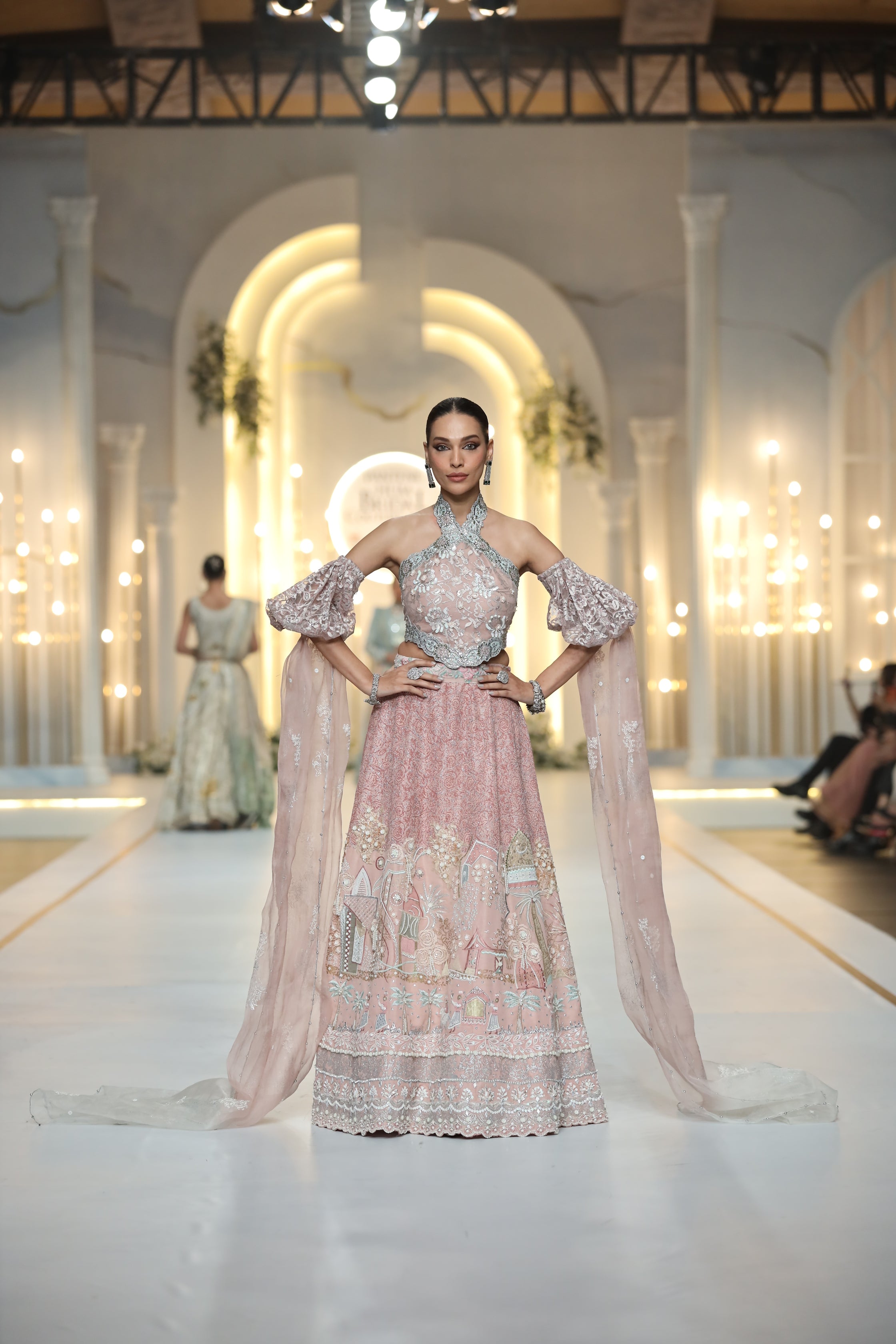 Figurative blush lehenga